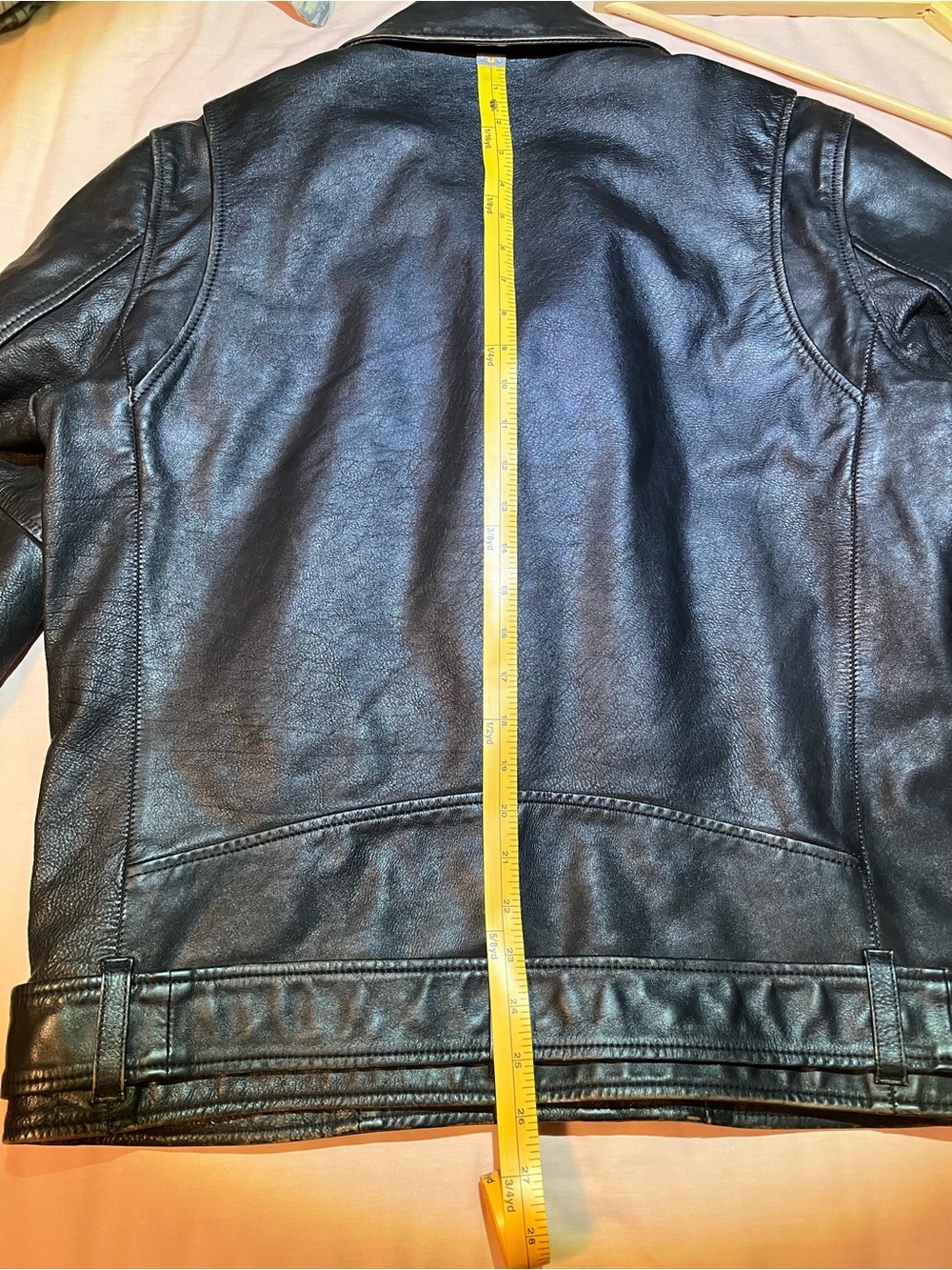 Buck Mason Black Leather Biker Jacket with Belt - Picture 6 of 8